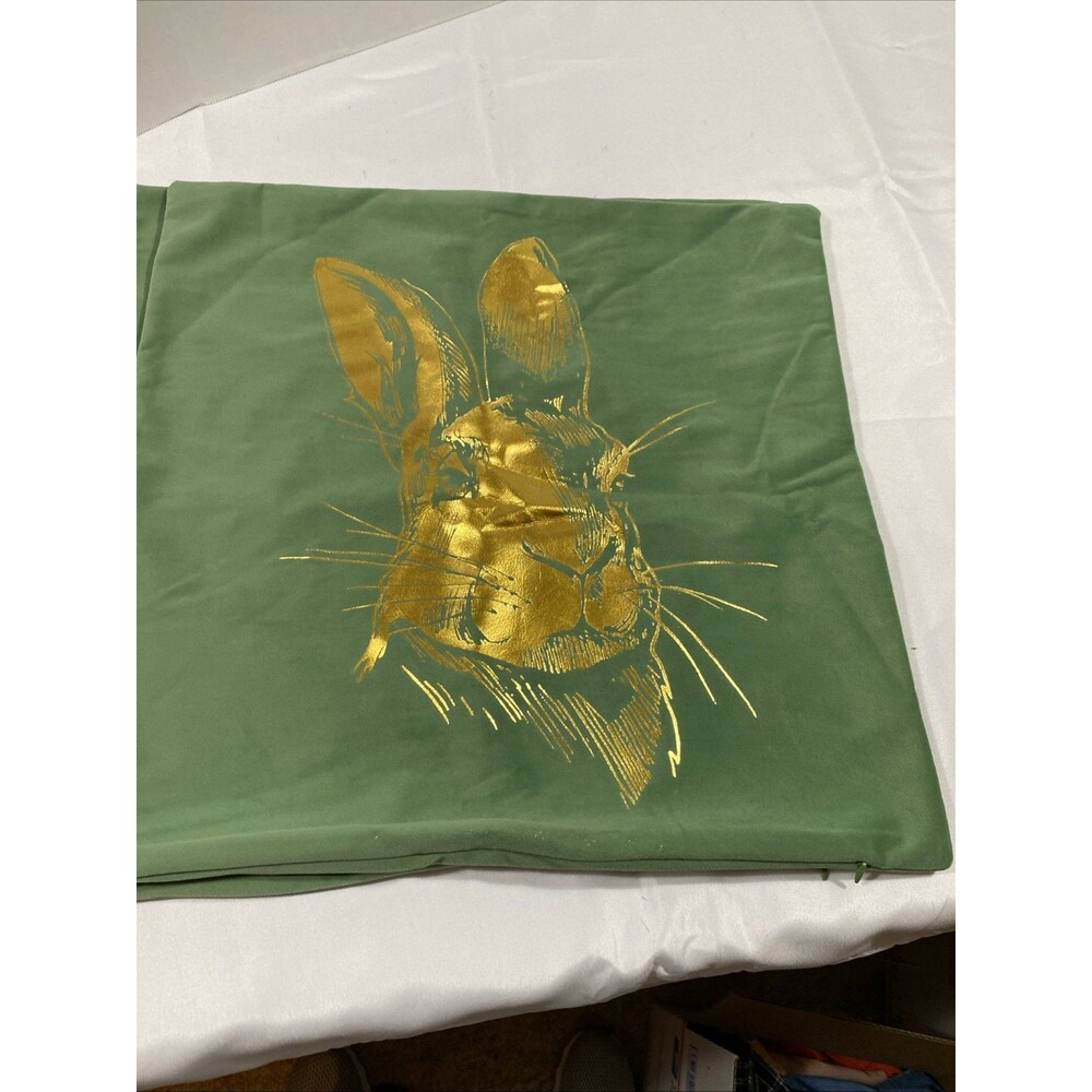 Easter Decor Sage Green And Gold Bunny Accent Pillow Covers 18x18. Set Of 2. NWT